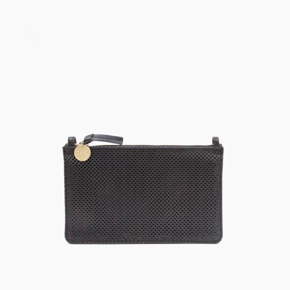 Clare V Wallet Clutch w/Tabs Black Perf and Mini Braided Crossbody Strap - Picture 3 of 7